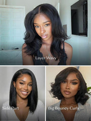 UNice 7x5 Bye Bye Slip TM Glueless Lace Black Yaki & Pre Layered & 13x4 Pre Everything Yaki Bob Bleached Knots Drawstring Wig