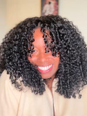 UNice InvisiBlend TM V Part Curly Texture Drawstring Human Hair Wig With Finger Coil Ends