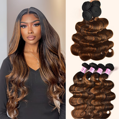 UNice Classic Brown Highlight 4Pcs Human Hair Body Wave Bundles