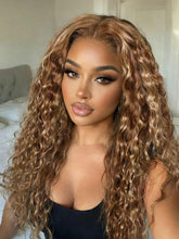 UNice 7x5 Lace Bye Bye Slip TM 200% Density Honey Blonde Highlights Water Wave Wig with Invisi Drawstring