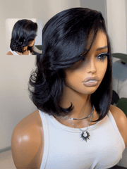 UNice 7x5 Bye-Bye Knots & 4x4 Lace Closure Black Bob Wig With Side Swept Bangs