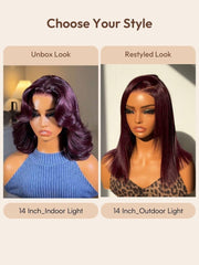 UNice 100% Human Hair Black Cherry Bye-Bye Knots TM 7x5 Lace Glueless Bob Drawstring Body Wave Wig 150% Density