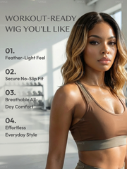 UNice 13x4 Pre-Everything TM Lace Frontal Brown With Honey Blonde Face-Framing Highlights Wavy Bob Glueless Drawstring Wig Workout Friendly Secure Fit