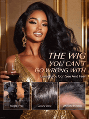 UNice 13x4 HD Real Scalp TM Wig Pull And Go Drawstring Loose Wave with Face Framing Curtain Bangs