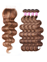 UNice Honey Blonde Piano Highlighted Body Wave 4Pcs Bundles With Closure