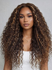 UNice Bye-Bye Knots 7x5 Lace Water Wave Black Wig With Golden Brown Highlights 150% Density Perfect Beach