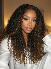 UNice 7x5 Bye Bye Slip TM Lace Black with Golden Brown Highlights Kinky Curly Wig with Invisi Drawstring