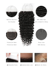 Unice Deep Wave 4 Bundles with 5x5 Free Part HD Lace Closure Natural Black