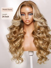 UNice 13x4 Bye Bye Slip TM Lace Frontal Honey Blonde with Beige Highlights Loose Wave Wig with Face Framing Layers