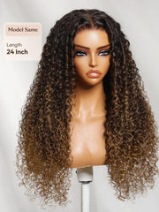 UNice 7x5 Bye Bye Slip TM Glueless Lace Dark Brown to Caramel Ombre with Dark Roots Jerry Curly Wig with Spiral Curls