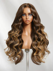 UNice Bye-Bye Slip TM 7x5 Lace Deep Brown with Caramel Higlights Loose Wave Drawstring Glueless Wig
