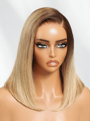 UNice Bye-Bye Slip 7x5 Lace Blonde with Brown Roots Side Part Blunt Bob Drawstring Wig 150% destiny