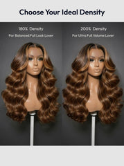 UNice 360 HD Lace Pre-plucked Luxury Raw Virgin Hair Caramel Brown With Money Piece Highlights Body Wave Wig