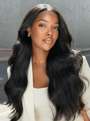UNice InvisiBlend TM V Part Glueless Yaki Straight Natural Black Wig With Invisi Drawstring 100% Human Hair 180% Density