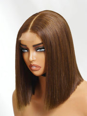UNice 2x6 Lace Closure Medium Brown Glueless Blunt Cut Bob Wig