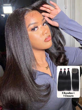 UNice Natural Black 4x4 Lace Closure With 3Pcs Yaki Straight Bundles