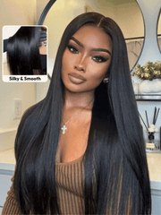 UNice 13x4 Pre Everything Glueless Lace Black Straight Bleached Knots Drawstring Wig No Baby Hair 150% Density