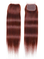 UNice Dark Auburn Straight Remy Human Hair 3 Bundles With Closure Deal