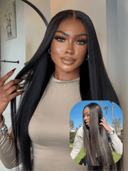7x5 Bye Bye Slip TM & 13x4 Pre-Everything TM Yaki Straight Black & Balayage Highlights Glueless Wig With Invisible Drawstring