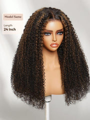 UNice 7x5 Bye Bye Slip TM Lace Black with Golden Brown Highlights Kinky Curly Wig with Invisi Drawstring