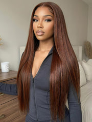 UNice 7x5 Bye Bye Slip TM Lace Auburn/Red Brown Yaki Straight Wig with Invisi Drawstring