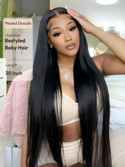 UNice 13x4 Pre Everything Glueless Lace Black Straight Bleached Knots Drawstring Wig No Baby Hair 150% Density