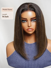UNice 7x5 Bye Bye Slip TM Lace Balayage Highlights Yaki Straight Bob Wig with Invisi Drawstring