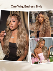 UNice Ash Blonde With Brown Roots No Slip 13x4 Pre-Everything TM Lace Frontal Body Wave Wig with Invisi Drawstring