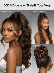 UNice 360 HD Lace Pre-plucked Luxury Raw Virgin Hair Chocolate Brown Balayage Body Wave Wig with Money Piece Highlights