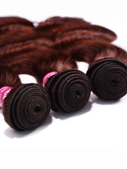 UNice Dark Auburn Body Wave Remy Human Hair 3 Bundles With Closure Deal
