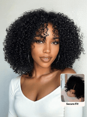 UNice 7x5 Lace Bye Bye Slip TM Natural Black Afro Kinky Curly with Finger Coil Ends Drawstring Wig 180% Density