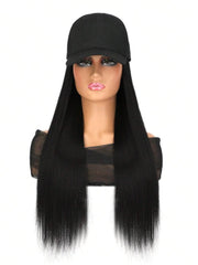 UNice Black Straight Baseball Hat Glueless Wig