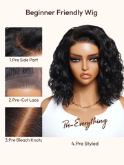 UNice Bye-Bye Slip TM 6X4 Glueless Lace "C" Side Part Loose Wavy Bob 220% High Density Drawstring Wig For Beginners