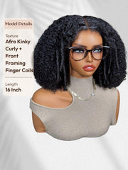 UNice 7x5 Lace Bye Bye Slip TM Natural Black Afro Kinky Curly with Finger Coil Ends Drawstring Wig 180% Density