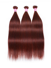 UNice Dark Auburn Straight Remy Human Hair 3 Bundles With Closure Deal