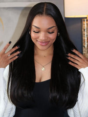 UNice 13x4 Pre Everything Glueless Lace Black Straight Bleached Knots Drawstring Wig No Baby Hair 150% Density