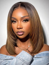 UNice 7x5 Bye Bye Slip TM Lace Black to Chestnut Brown Ombre Layered Yaki Straight Bob Wig with Invisi Drawstring