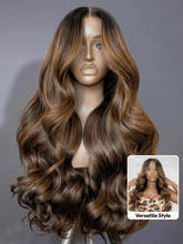 7x5 Bye Bye Slip TM Balayage Highlight Body Wave & Curtain Bangs Wig - Glueless Lace Pull & Go with Invisi Drawstring