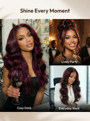 7x5 & 13x4 Bye-Bye Slip TM Glueless Lace Purple Black Cherry Loose Wave & Layered Straight Wig-Pull & Go With Invisi Drawstring