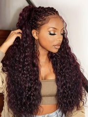 UNice 13x4 Pre-Everything TM Lace Frontal Black Cherry Water Wave Glueless Drawstring Wig 100% Human Hair Wigs