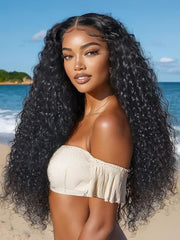 UNice 7x5 Bye Bye Knots & 13x4 Pre-Everything TM Pre Cut Lace Natural Black Water Wave Curly Drawstring No Baby Hair