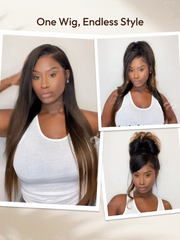 UNice 7x5 Bye Bye Slip & 13x4 Pre-Everything Lace Black to Chestnut Brown Ombre Yaki Straight Wig With Invisi Drawstring