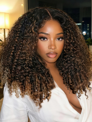 7x5 Bye Bye Slip TM Glueless Lace Black to Chestnut Brown Ombre Burmese Curly With Finger Coil Ends Wig-Put On & Go With Invisi Drawstring