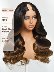 UNice EasiContour TM V Part Black to Chestnut Brown Ombre Body Wave Wig With Invisi Drawstring