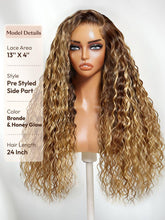 13x4 Bye Bye Slip TM Lace Frontal Bronde Color With Honey Blonde Highlights Water Wave Glueless Drawstring Wig