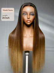 UNice 360 HD Lace Pre-plucked Luxury Raw Virgin Hair Brown to Honey Blonde Ombre Silky Straight Wig with Dark Roots