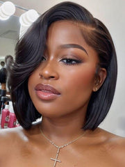 UNice 7x5 Bye-Bye Knots & 4x4 Lace Closure Black Bob Wig With Side Swept Bangs
