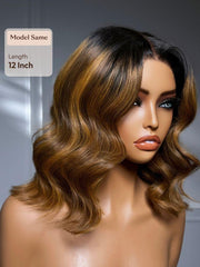 UNice 7x5 Bye Bye Slip TM Lace Brown With Blonde Piano Highlights Blowout Bob Wig with Dark Roots