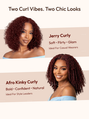 UNice 7x5 Bye-Bye Knots TM Wig Glueless Lace Sunset Jerry Curly & Afro Kinky Curly for Reddish Brown Drawstring Wig With Bleached Knots