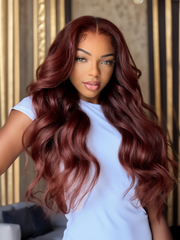 UNice Dark Auburn Body Wave Remy Human Hair 3 Bundles With Closure Deal